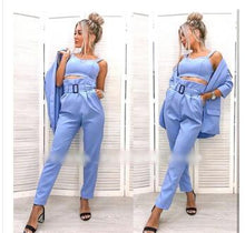 Load image into Gallery viewer, 2020 new Belt  Women's fashion Red suit Black long sleeve 3 pieces sets for Woman Casual CLothes Winter wool Fabric Female Suits

