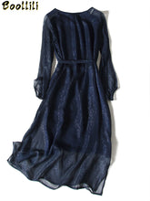 Load image into Gallery viewer, Boollili Real Silk Spring Dress Vintage Elegant Maxi Party Dress Women Clothes High Quality Dresses Long Sleeve Dress Vestidos
