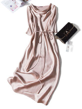 Load image into Gallery viewer, Tcyeek Real Silk Dress Women Slim Mid Summer Dress Elegant Spring Clothes 2020 Vintage Belt Party Dresses Vestidos Verano 1169
