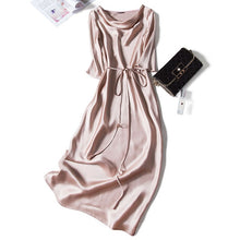 Load image into Gallery viewer, Tcyeek Real Silk Dress Women Slim Mid Summer Dress Elegant Spring Clothes 2020 Vintage Belt Party Dresses Vestidos Verano 1169
