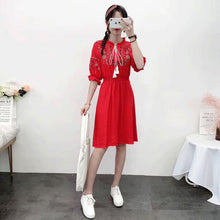 Load image into Gallery viewer, Embroidery Dress Vintage Boho White Summer Dress Tassel Elegant Beach Dresses 2020 Floral Bohemian Clothes Red Mori Girl Vestido
