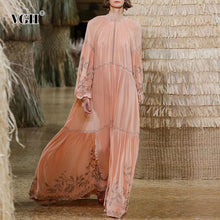 Load image into Gallery viewer, VGH Casual Print Summer Dress Women O Neck Lantern Long Sleeve High Waist Ruched Hit Color Dresses Female Fashion 2020 Clothes
