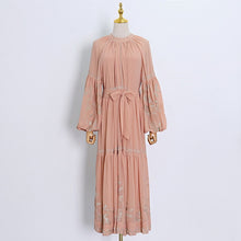 Load image into Gallery viewer, VGH Casual Print Summer Dress Women O Neck Lantern Long Sleeve High Waist Ruched Hit Color Dresses Female Fashion 2020 Clothes
