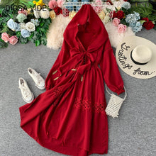 Load image into Gallery viewer, Ethnic style tourism Qinghai Lake desert photo clothes vacation split fork long  retro V-neck hooded dress
