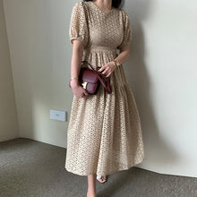 Load image into Gallery viewer, Sexy Office Chic Summer Dress Women O Neck Embroidery Hollow Out High Waist Long Dresses Female 2020 Fashion Clothes New
