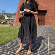 Load image into Gallery viewer, Sexy Office Chic Summer Dress Women O Neck Embroidery Hollow Out High Waist Long Dresses Female 2020 Fashion Clothes New
