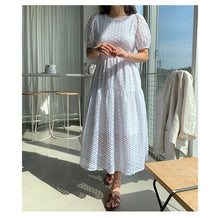 Load image into Gallery viewer, Sexy Office Chic Summer Dress Women O Neck Embroidery Hollow Out High Waist Long Dresses Female 2020 Fashion Clothes New
