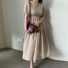 Load image into Gallery viewer, Sexy Office Chic Summer Dress Women O Neck Embroidery Hollow Out High Waist Long Dresses Female 2020 Fashion Clothes New
