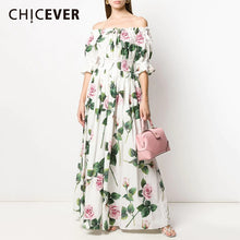 Load image into Gallery viewer, CHICEVER Print Hit Color Dress Women Slash Neck Flare Short Sleeve High Waist Plus Size Maxi Summer Dresses Female 2020 Clothes
