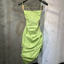 Load image into Gallery viewer, VGH Elegant Ruched Dress For Women Spaghetti Strap Square Collar Backless Lace Up Dresses Female Clothes 2020 Summer Fashion New
