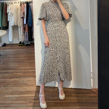 Load image into Gallery viewer, Sannian Women Dress 2020 New Summer Korea Women Clothes Vintage Waistband Loose Long Split Lantern Sleeve Leopard Print Dresses

