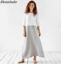 Load image into Gallery viewer, lady cotton linen long dress casual loose linen dresses original oversea design famous brand style hotsale lady linen clothes
