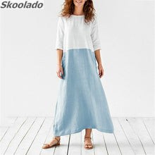 Load image into Gallery viewer, lady cotton linen long dress casual loose linen dresses original oversea design famous brand style hotsale lady linen clothes
