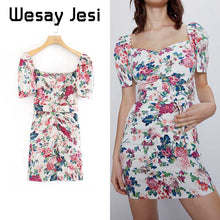 Load image into Gallery viewer, Women clothes Summer dress elegant floral print short sleeve square collar vestidos vestidos de fiesta de noche mini party dress
