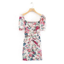 Load image into Gallery viewer, Women clothes Summer dress elegant floral print short sleeve square collar vestidos vestidos de fiesta de noche mini party dress
