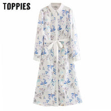 Load image into Gallery viewer, 2020 Flroal Printing White Shirt Dress Women Long Sleeve Maxi Dress Summer Clothes Vacation Blouses
