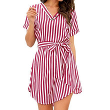 Load image into Gallery viewer, 2020 Women Summer Striped V Neck Dress Casual Button Short Sleeve Loose Dress Fashion Women Clothes Sundress 5 Colors S-XL

