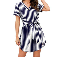 Load image into Gallery viewer, 2020 Women Summer Striped V Neck Dress Casual Button Short Sleeve Loose Dress Fashion Women Clothes Sundress 5 Colors S-XL
