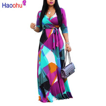 Load image into Gallery viewer, HAOOHU5XL Long Maxi Dress Print Plus Size Sexy Casual Summer Beach Clothes Women Vestidos  Elegant Robe Boho Party Club Dress
